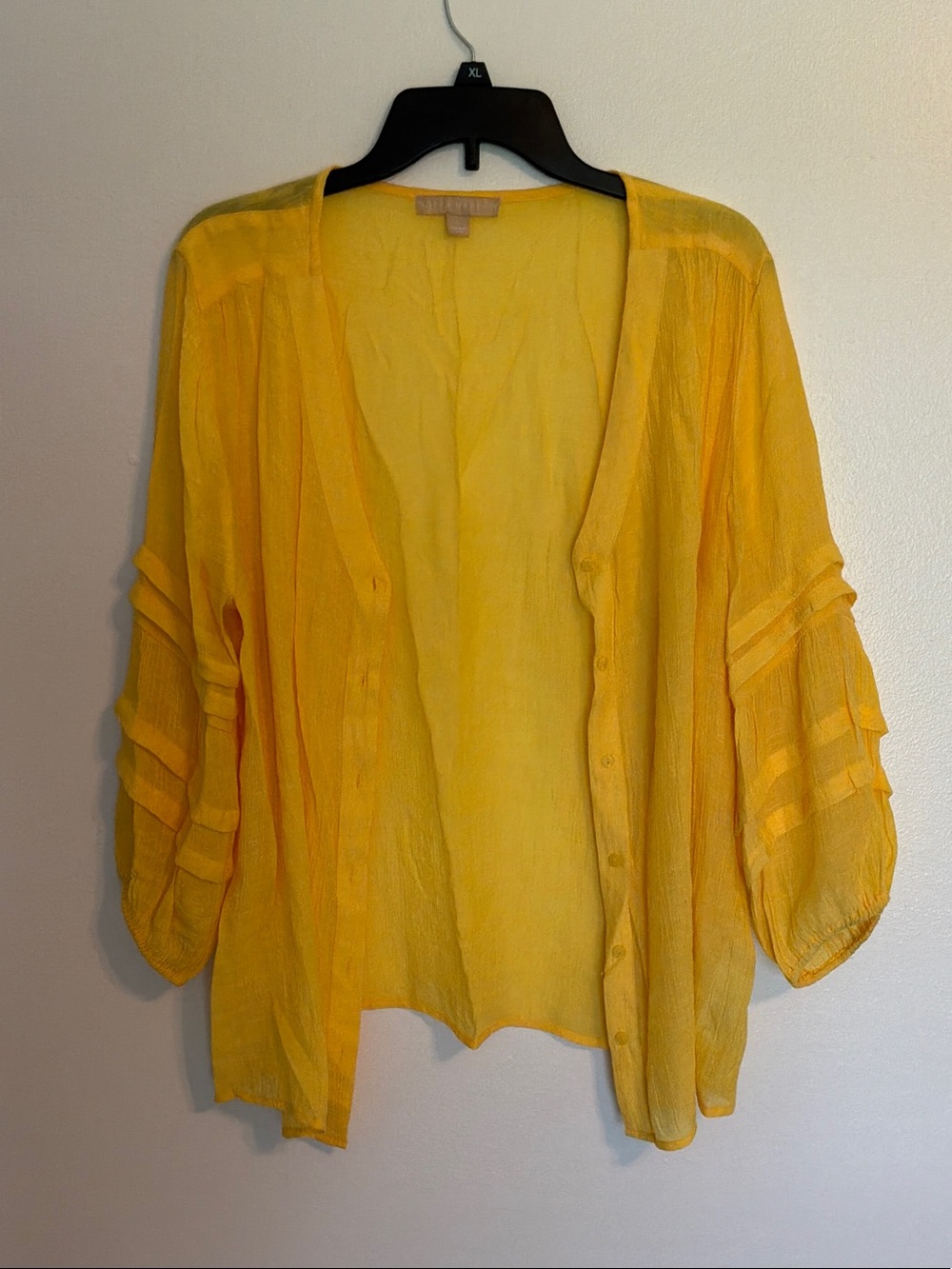 Hope & Harlow size L Lightweight Sheer Button-Front Cardigan in Bright Yellow